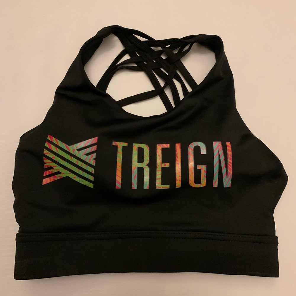 TREIGN Black Crisscross Back Sportsbra with multicolored letters